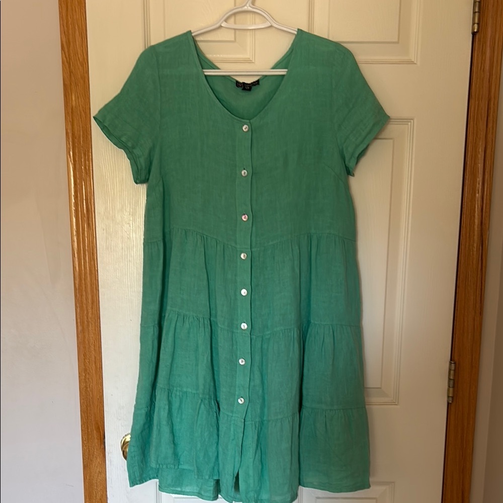 Button-Front Tiered Midi Dress - Teal